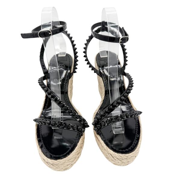 Christian Louboutin Mafaldina Espadrille Wedge Sandals Size 39 US 9 Black Spike - Picture 3 of 15